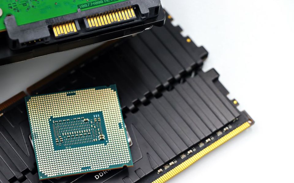 CPU and RAM modules on a desktop motherboard