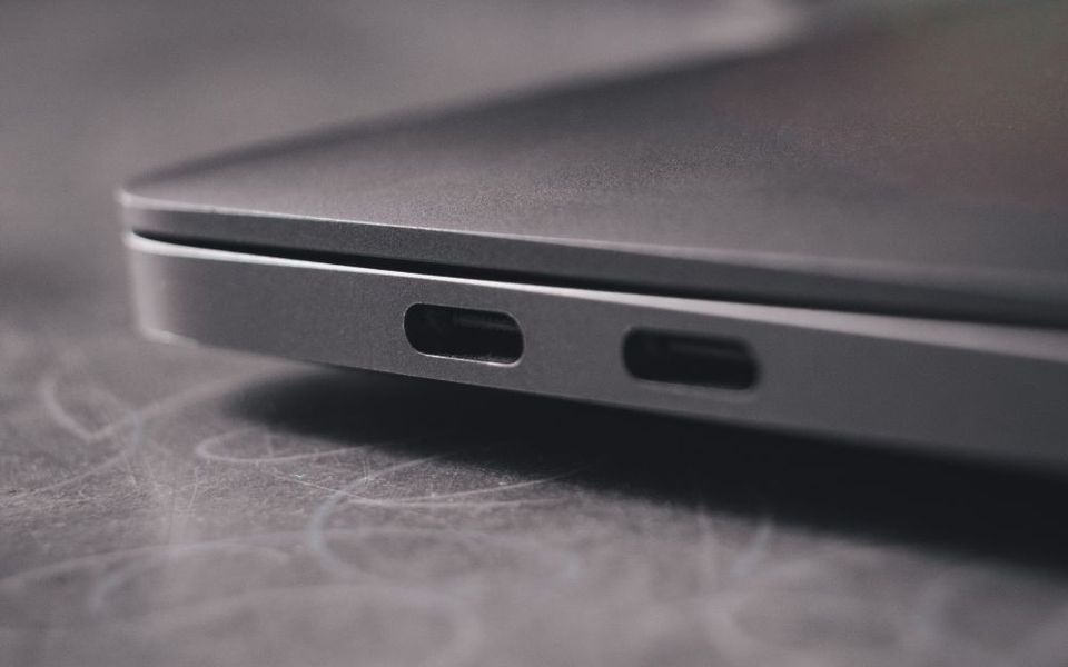Close-up of laptop side ports