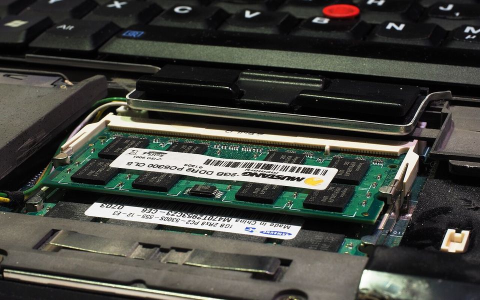 SO-DIMM memory module installed in a laptop