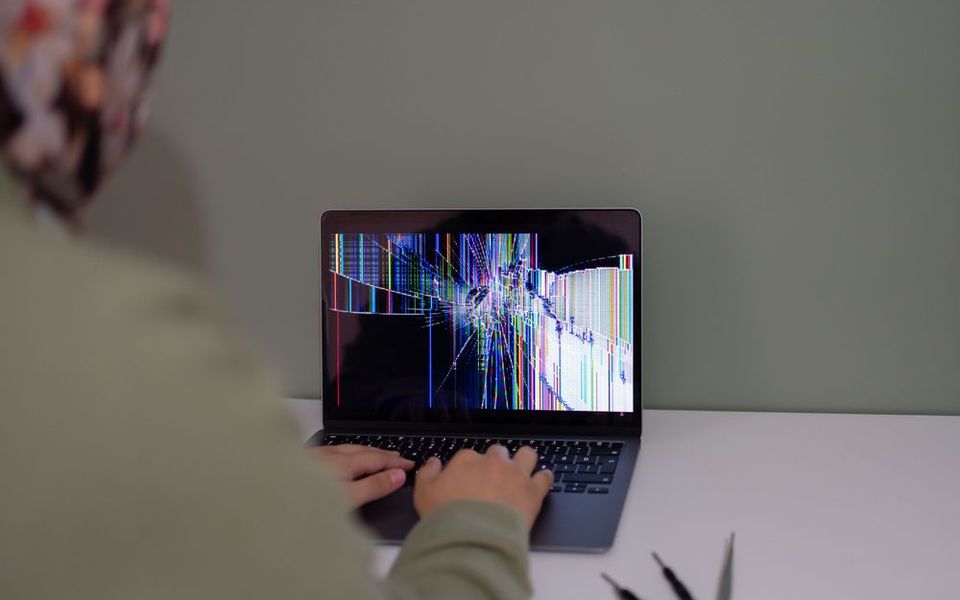 Laptop with a cracked screen