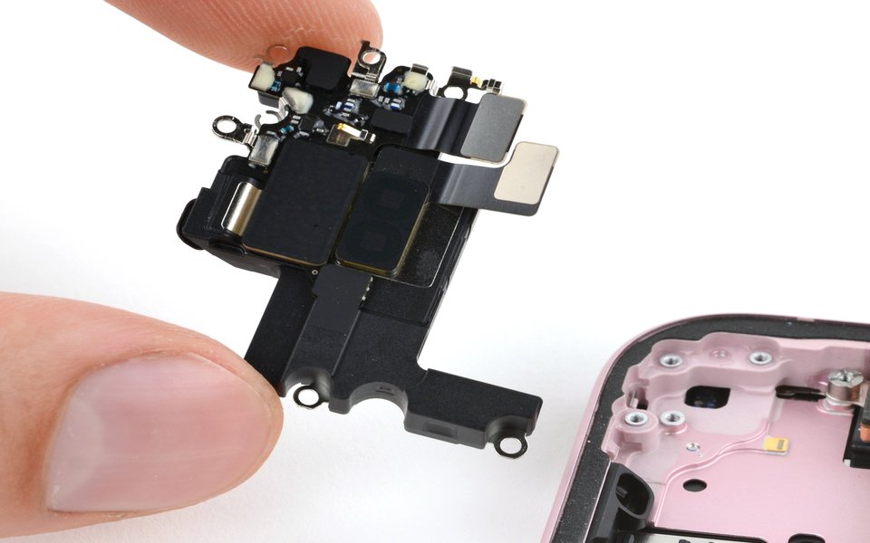 iPhone earpiece speaker and sensor assembly removed from the phone